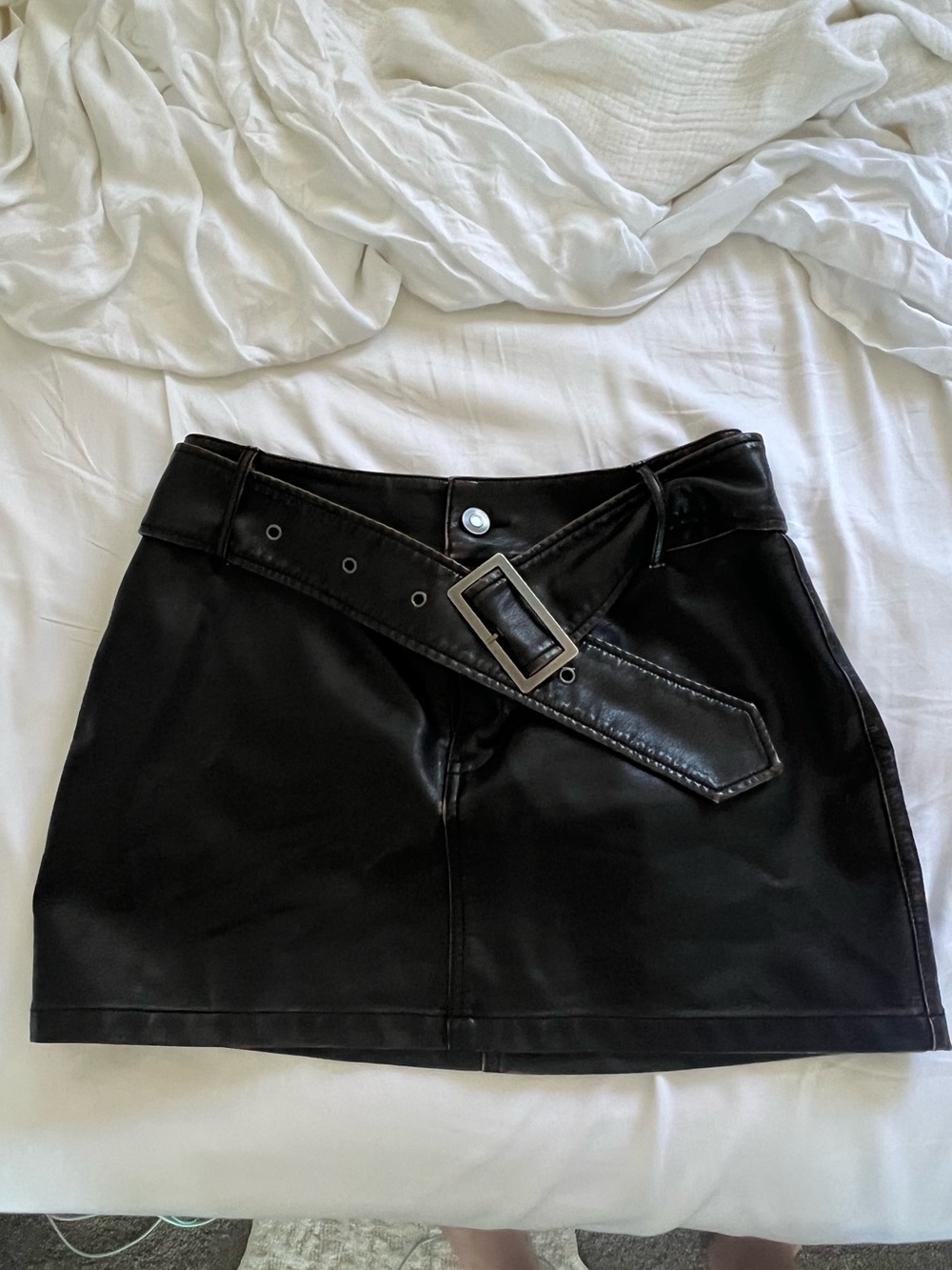 Dark brown faux leather skirt